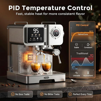20 Bar 58mm Semi-Automatic Espresso Machine | Milk Frother, Gauge & LCD