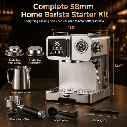 20 Bar 58mm Semi-Automatic Espresso Machine | Milk Frother, Gauge & LCD